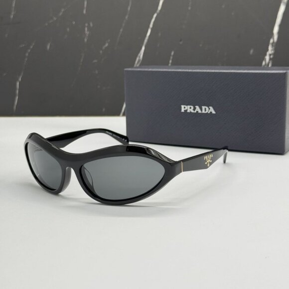 NEW PRADA SUNGLASSES PRA20S 16K5S0 WOMEN BLACK SPR A20 OVAL PR A20S 16K5S0 - Picture 1 of 10